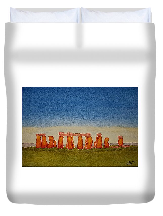 Watercolor Duvet Cover featuring the painting Stones of Lore by John Klobucher