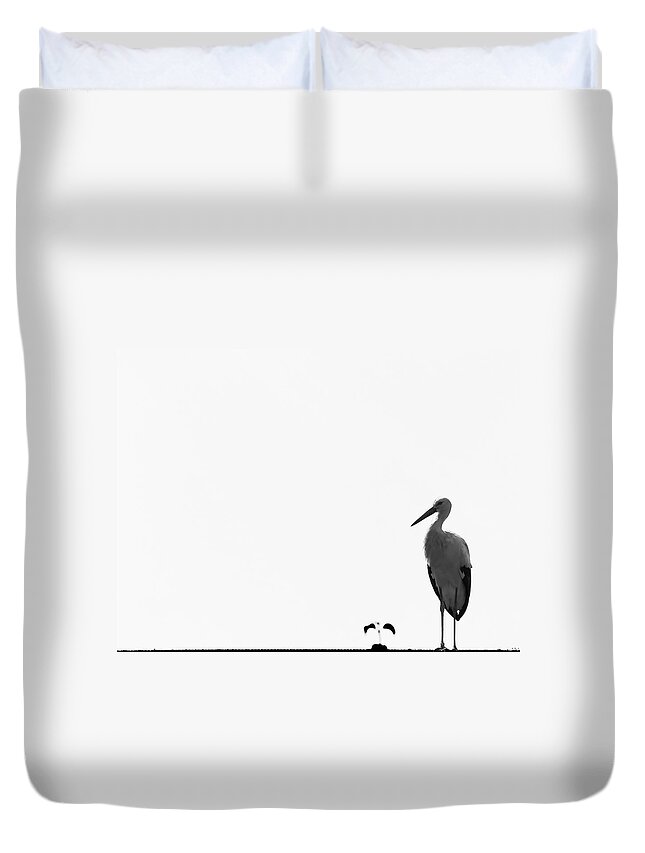 White Background Duvet Cover featuring the photograph Stork by Pvicens
