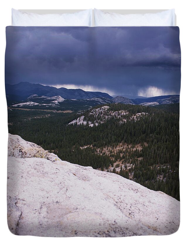 Tranquility Duvet Cover featuring the photograph Storm Clouds In The Distance, From Atop by Wirehead Arts