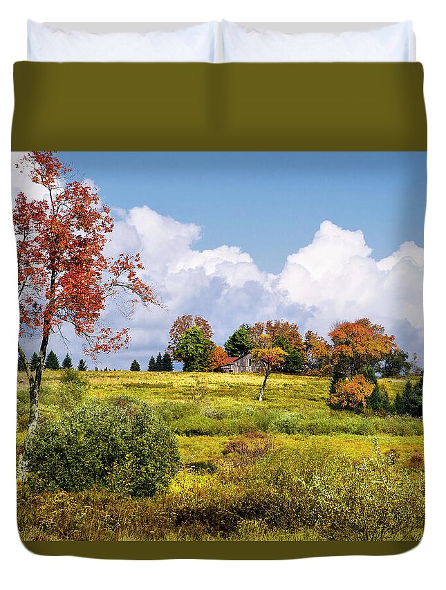 Landscape Duvet Cover featuring the photograph Fall Trees On Country Landscape by Christina Rollo