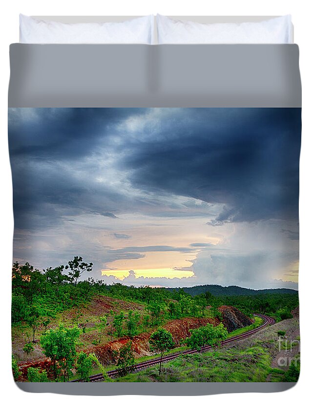 Train Track Duvet Cover featuring the photograph Storm Rail by Douglas Barnard