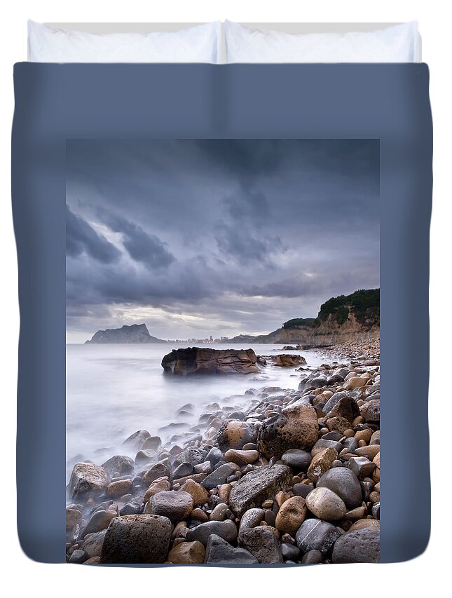 Seascape Duvet Cover featuring the photograph Stormy Seascape by Juan Vte. Muñoz