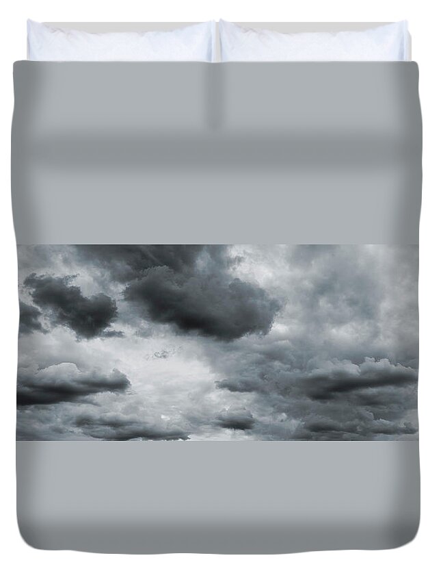 Scenics Duvet Cover featuring the photograph Stormy Sky With Dark Nimbus Thunder by Leezsnow