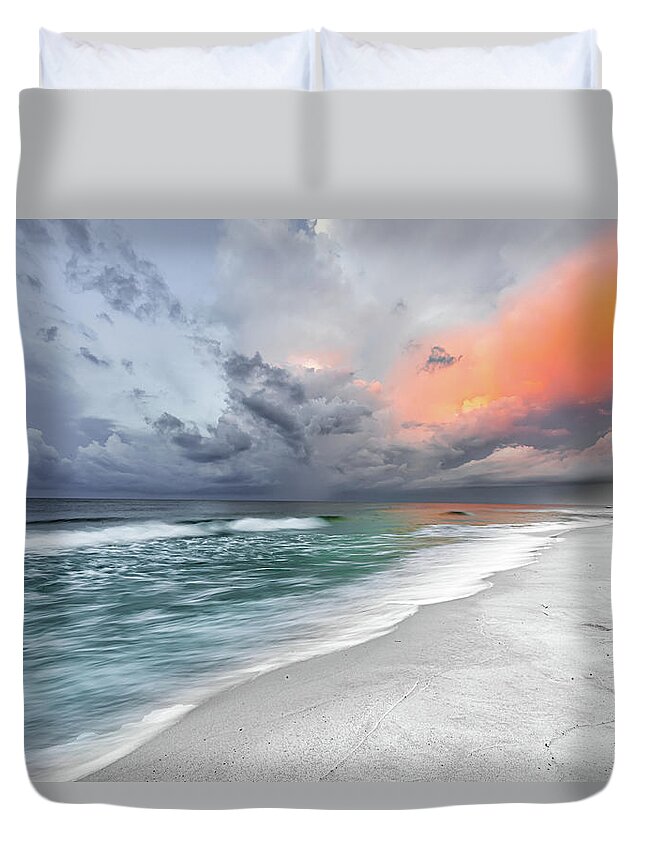 Clouds Duvet Cover featuring the photograph Stormy Sunrise - Gulf Shores Alabama by Norman Peay