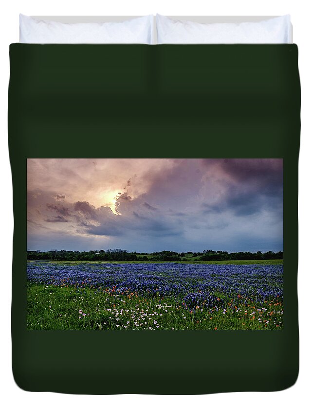 Texas Bluebonnets Duvet Cover featuring the photograph Stormy Sunset by Johnny Boyd