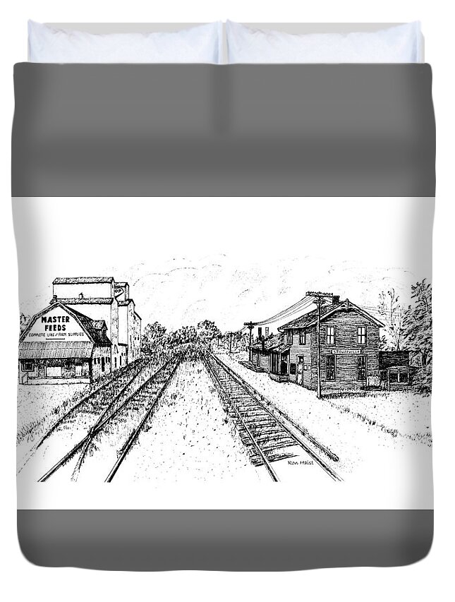 Train Duvet Cover featuring the drawing Stouffville Station by Ron Haist