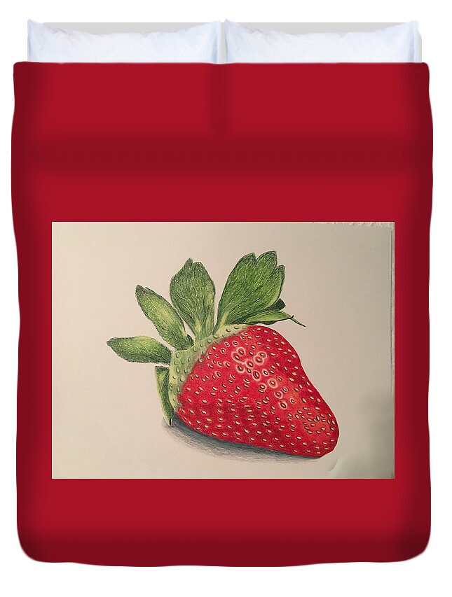 Fruit Duvet Cover featuring the drawing Strawberry by Colette Lee