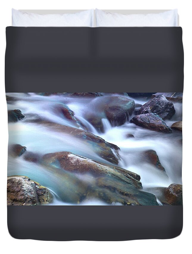 Scenics Duvet Cover featuring the photograph Stream Among Rocks by Martial Colomb