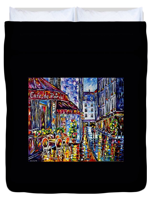 Parisian Cafe Duvet Cover featuring the painting Street Cafe In Paris I by Mirek Kuzniar