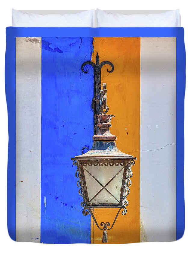 Portugal Duvet Cover featuring the photograph Street Lamp of Obidos by David Letts