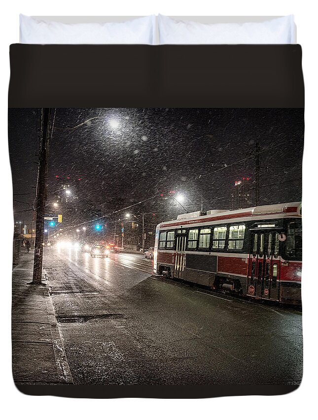 Toronto Duvet Cover featuring the photograph Streetcar In The Snow by This Image