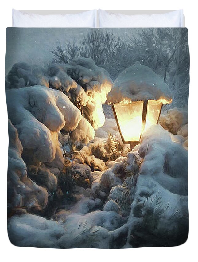 Snow Duvet Cover featuring the photograph Streetlamp in the Snow by Scott Norris
