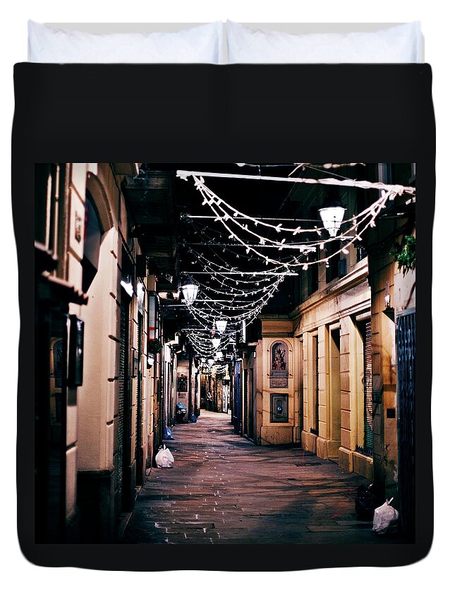 Catalonia Duvet Cover featuring the photograph Streets Of Old Town by Peeterv
