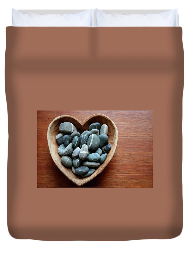 Wood Duvet Cover featuring the photograph Striped Lucky Rocks For Valentines Day by Jennifer Judd-mcgee