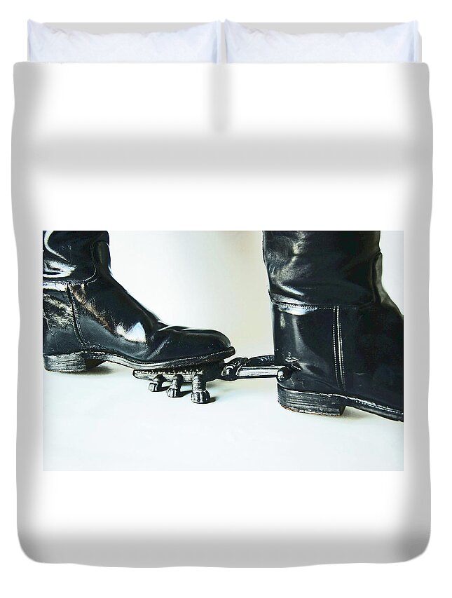 Studio Duvet Cover featuring the photograph STUDIO. Boots and Boot Pull. by Lachlan Main