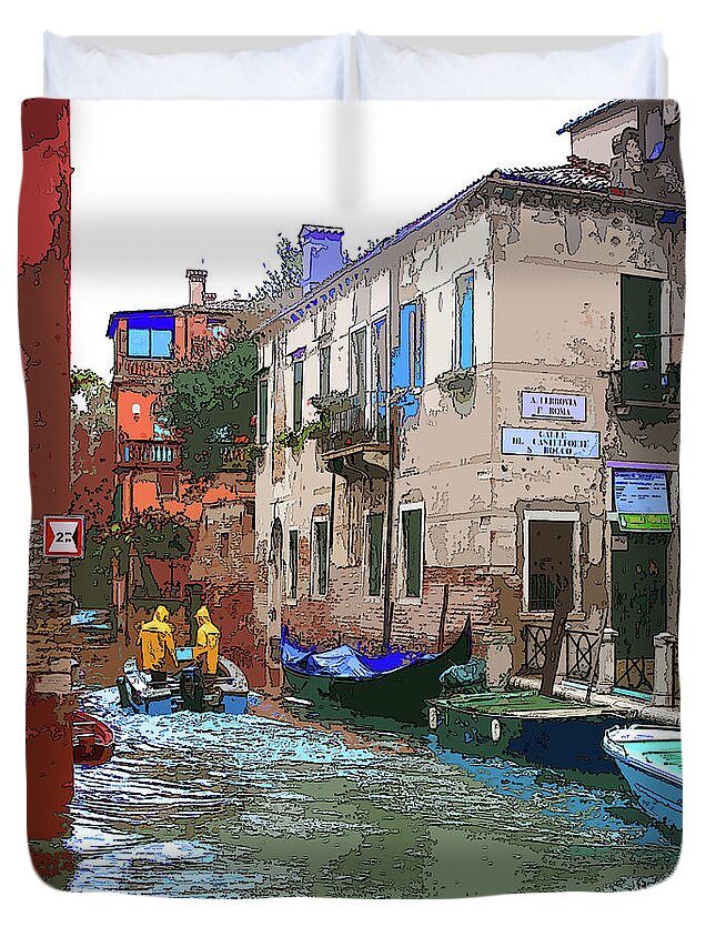 Places Duvet Cover featuring the digital art Stylized Venice by Mariarosa Rockefeller