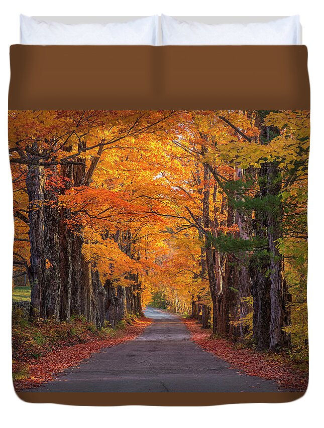 Sugar Duvet Cover featuring the photograph Sugar Hill Autumn Maple Road by White Mountain Images
