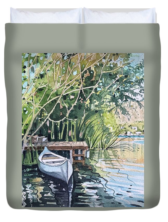 Canoe Duvet Cover featuring the painting Summer Afternoon by Luisa Millicent
