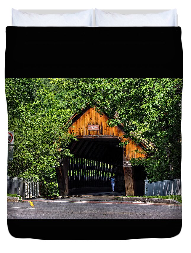 Covered Bridge Duvet Cover featuring the photograph Summer at the Middle Bridge by Scenic Vermont Photography