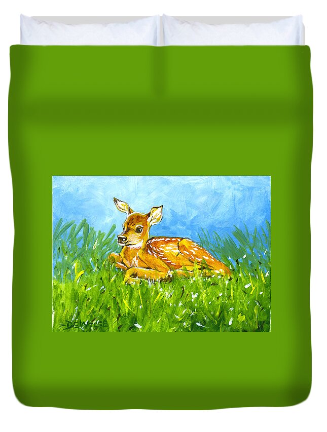 Fawn Duvet Cover featuring the painting Summer Fawn Sketch by Richard De Wolfe