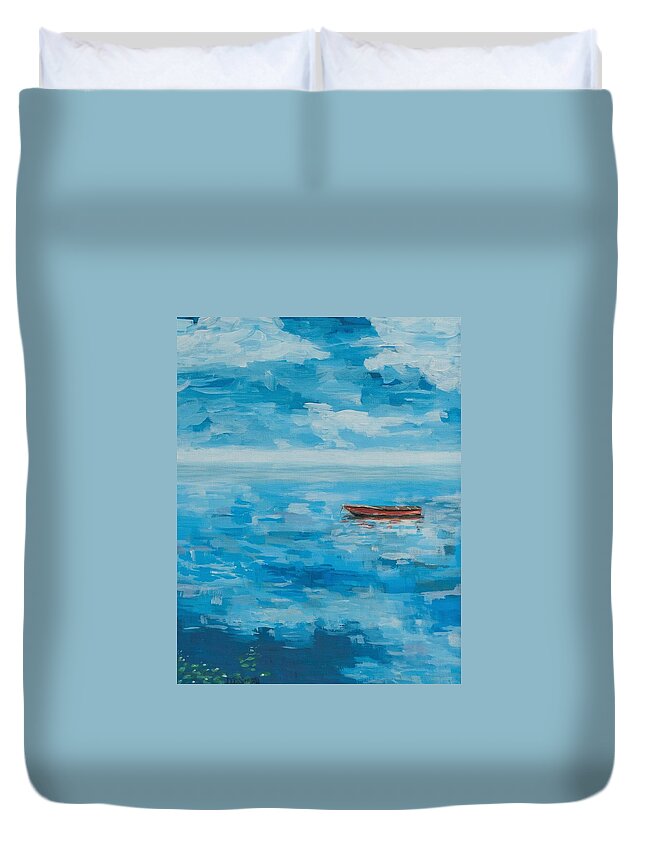 Boat Duvet Cover featuring the painting Summer Float by Deborah Smith