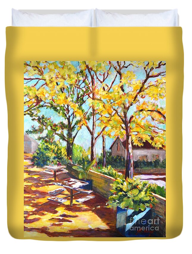 Garden Duvet Cover featuring the painting Summer in Edwards Garden, Toronto by Betty M M Wong