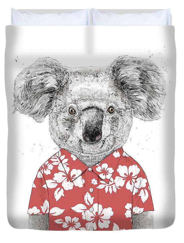 Koala Duvet Cover featuring the drawing Summer koala by Balazs Solti