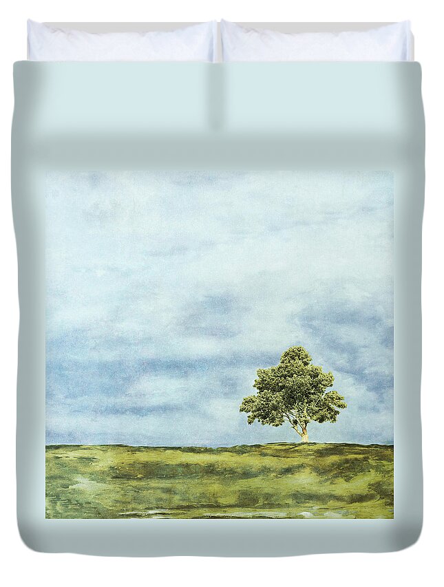 Summer Duvet Cover featuring the painting Summer Oak by Ynon Mabat