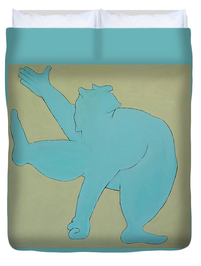 Figurative Abstract Duvet Cover featuring the painting Sumo Wrestler In Blue by Ben and Raisa Gertsberg