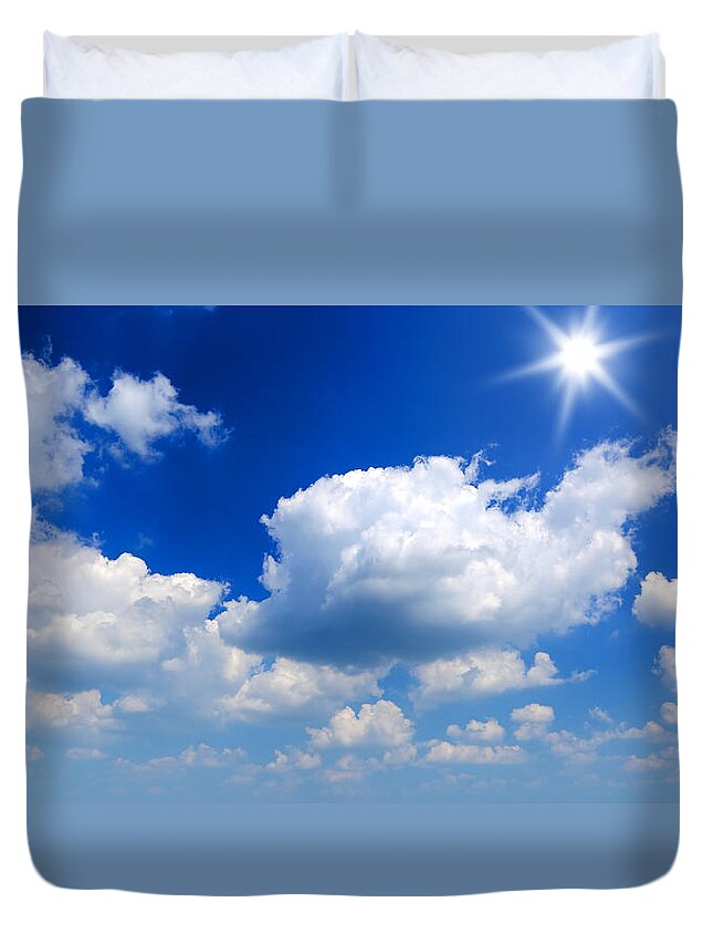 Scenics Duvet Cover featuring the photograph Sun And Clouds by Macroworld