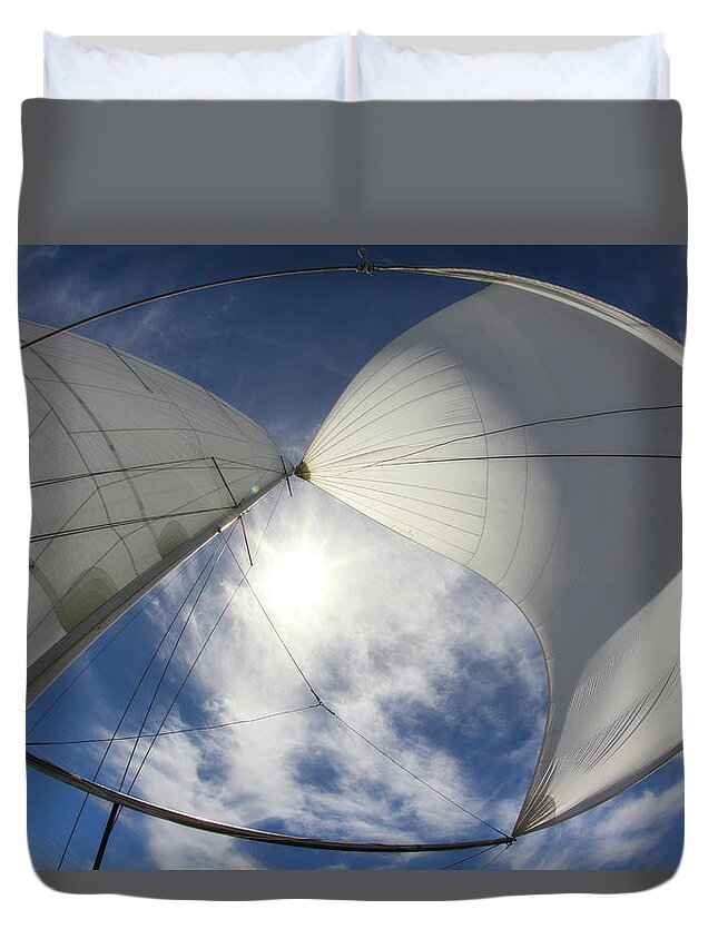 Freight Transportation Duvet Cover featuring the photograph Sun And Sails by Komisar