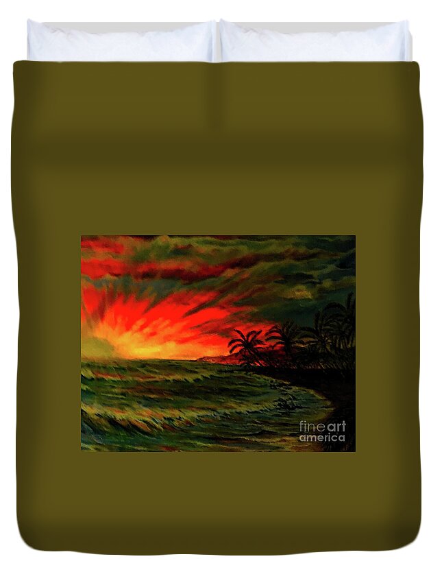 Sunset Beach Duvet Cover featuring the painting Sun is Setting by Michael Silbaugh