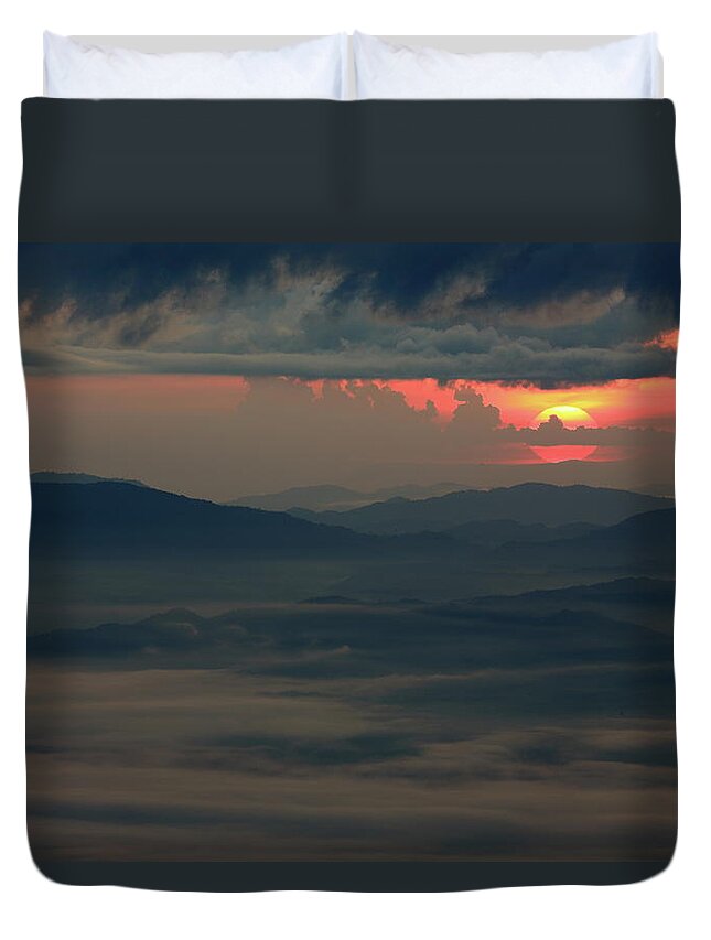 Tranquility Duvet Cover featuring the photograph Sun Rise At Doi Ang Khang, Chiangmai by Athit Perawongmetha