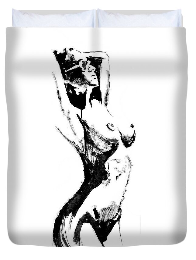 Nude Duvet Cover featuring the painting Sunbathing by Pechane Sumie