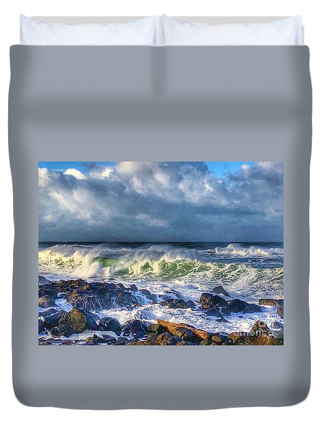 Winter Duvet Cover featuring the photograph Sunbreak Waves by Jeanette French