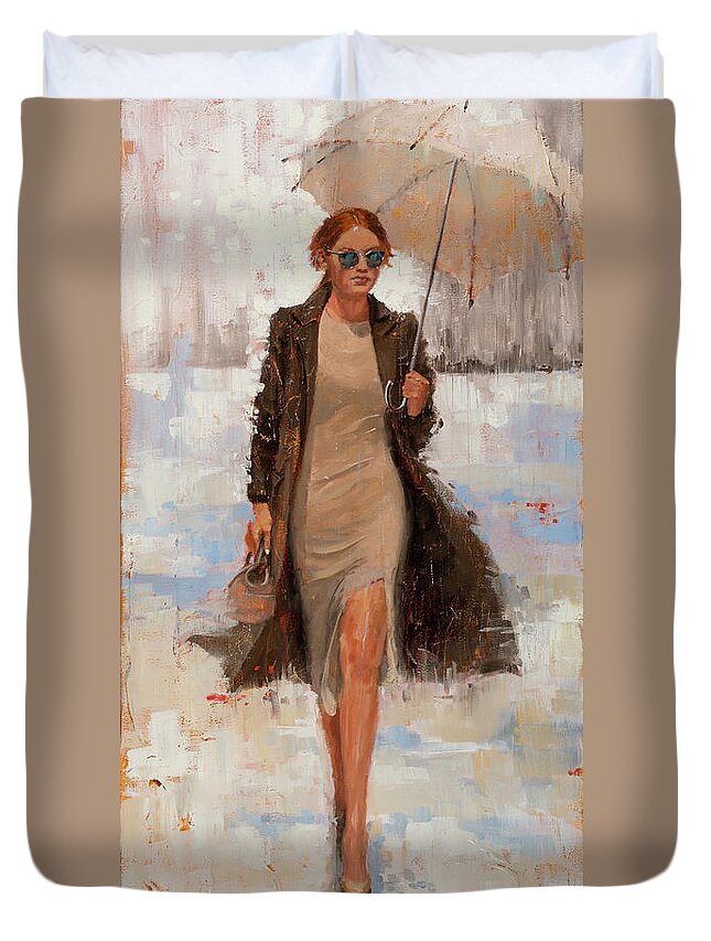 Rain Duvet Cover featuring the painting Sunbrella II by Laura Lee Zanghetti