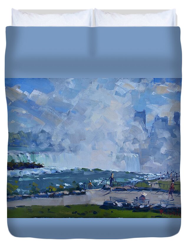  Horseshoe Falls Duvet Cover featuring the painting Sunday at Horseshoe Falls by Ylli Haruni