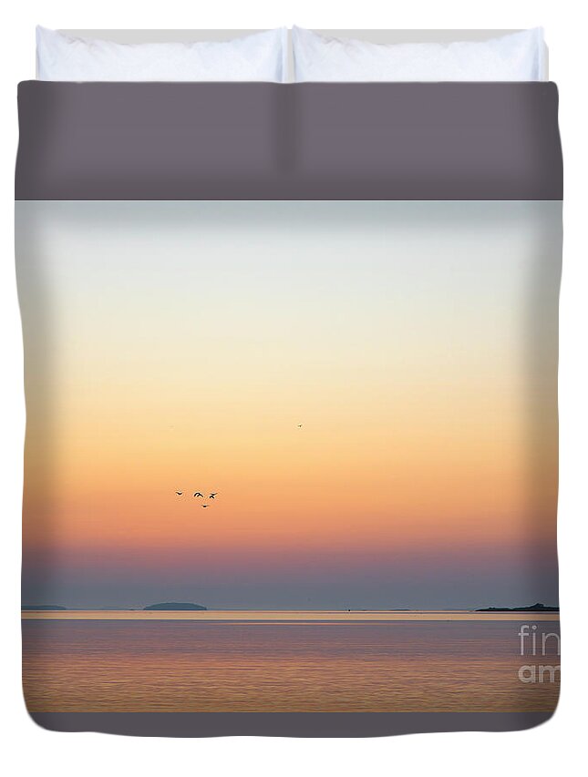 Maine Duvet Cover featuring the photograph Sunrise over West Penobscot Bay, Maine by Diane Diederich