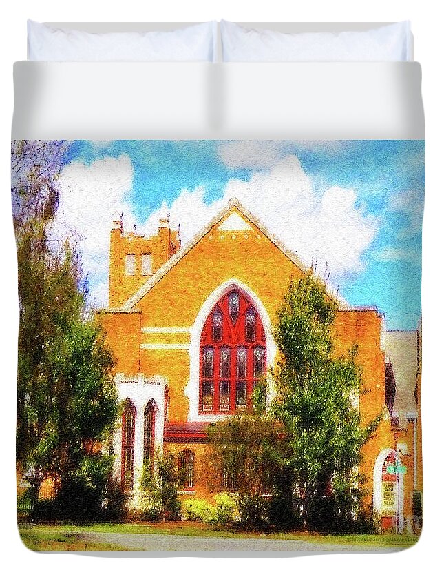 American Churches Duvet Cover featuring the digital art Sunny Asbury Day by Aberjhani