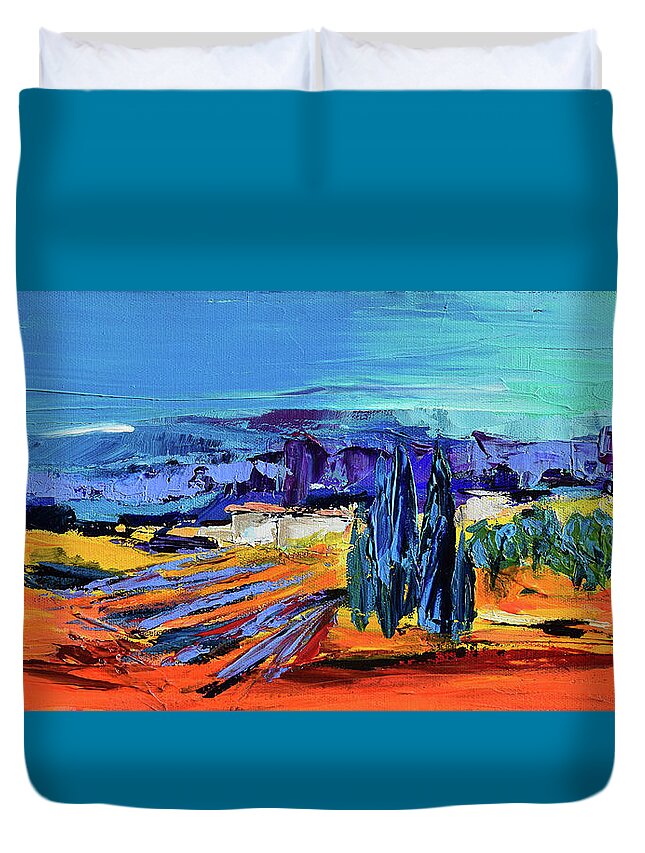 Landscape Duvet Cover featuring the painting Sunny Provence by Elise Palmigiani