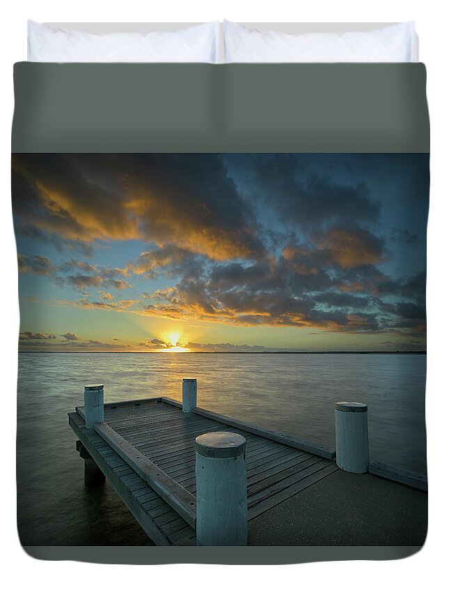Jetty Duvet Cover featuring the photograph Sunrise from the Boreen Point Jetty by Nicolas Lombard