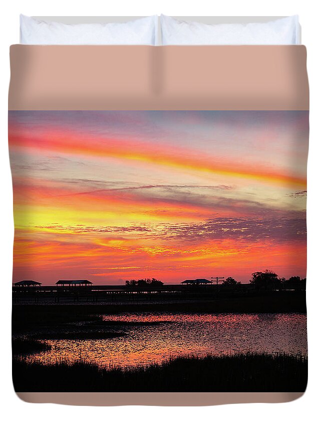 Sunrise Duvet Cover featuring the photograph Sunrise in Awendaw by Patricia Schaefer
