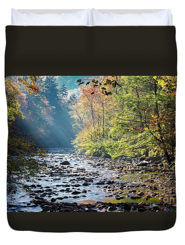 Smokey Mountains Duvet Cover featuring the photograph Sunrise In The Heart Of The Smokey Mountains by Doug Sturgess
