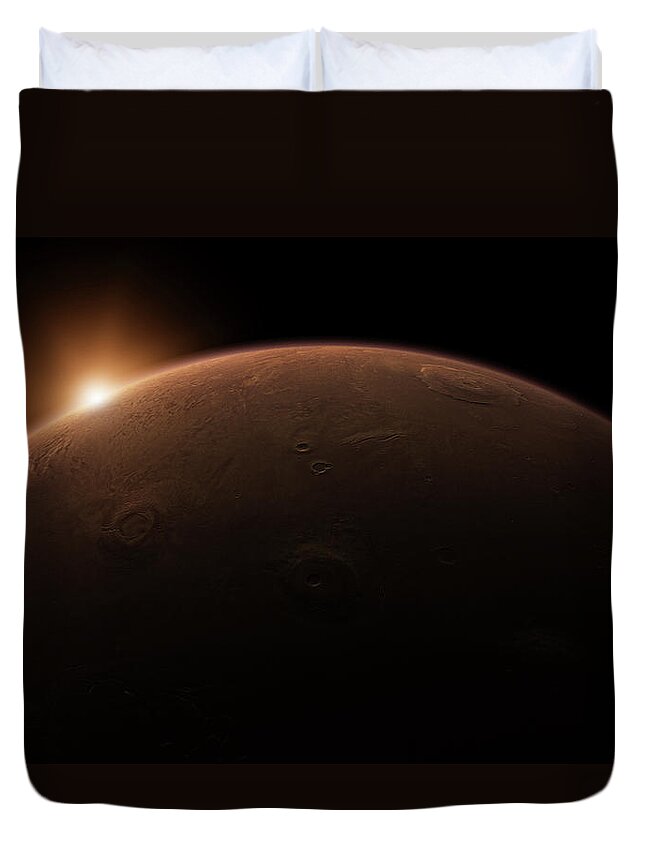Outdoors Duvet Cover featuring the digital art Sunrise Over Mars by Bjorn Holland