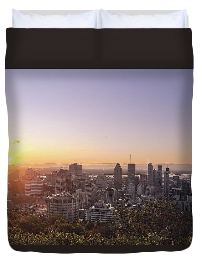 Montreal Duvet Cover featuring the photograph Sunrise over Montreal by Nicole Lloyd