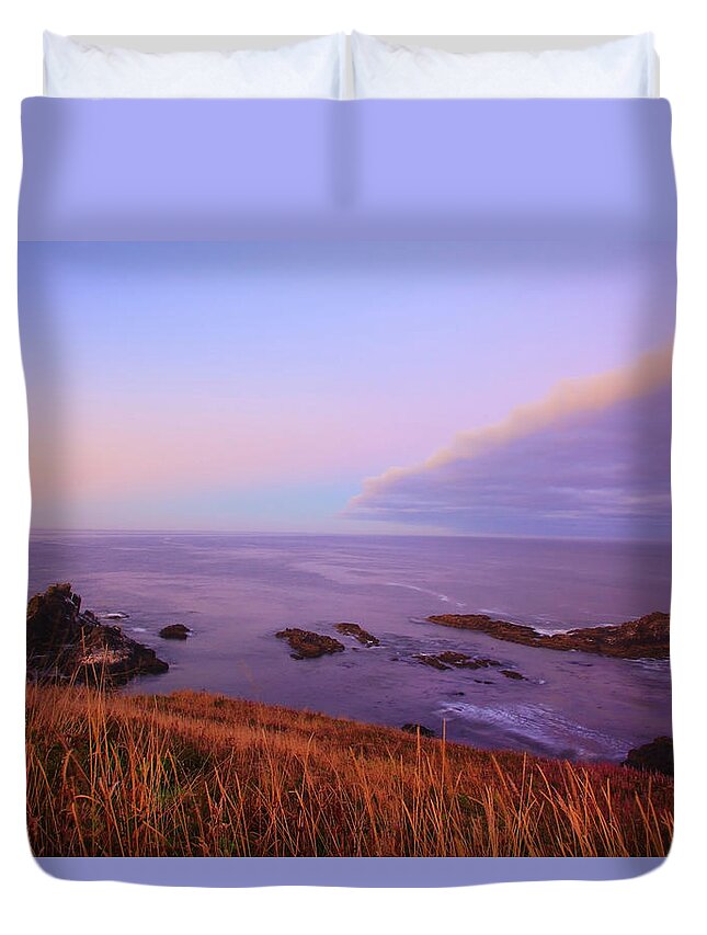 Dawn Duvet Cover featuring the photograph Sunrise Over Yaquina Head by Craig Tuttle / Design Pics