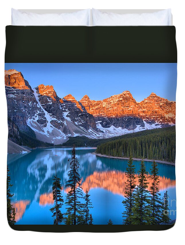 Moraine Lake Duvet Cover featuring the photograph Sunrise Spectacular At Moraine Lake 2019 by Adam Jewell
