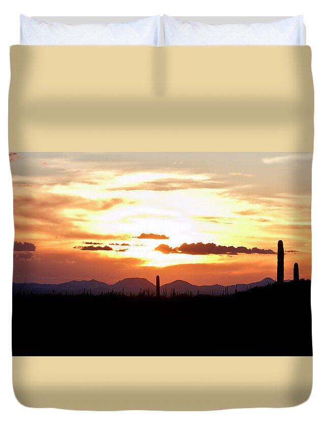 Sunset Duvet Cover featuring the photograph Sunset And Cactus by Robert Woodward