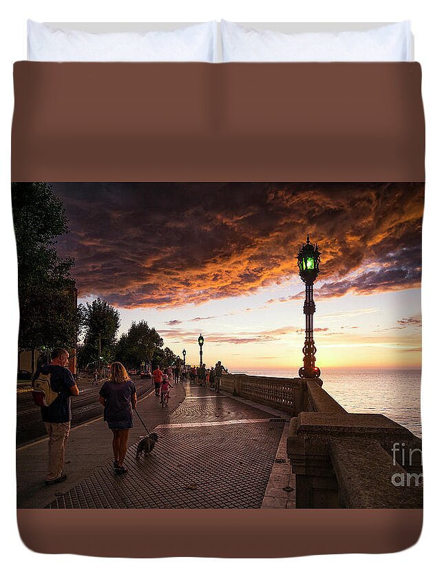 Sunset Duvet Cover featuring the photograph Sunset at Alameda Apodaca Promenade Cadiz Spain by Pablo Avanzini
