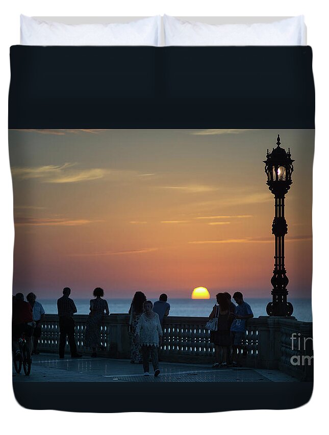 Romantic Duvet Cover featuring the photograph Sunset at Alameda Promenade Cadiz Spain by Pablo Avanzini